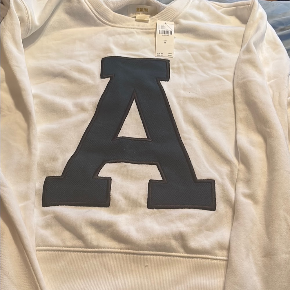 Anthropologie White Sweatshirt with Black Lettering